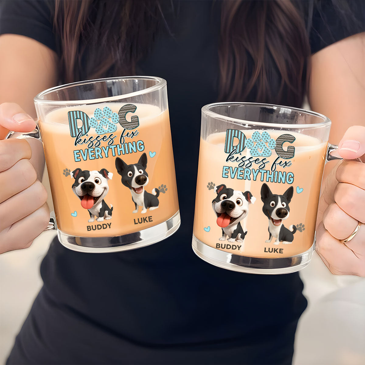 Custom Christmas Birthday Gifts For Dog Lovers • Dog Kisses Above All - Personalized Glass Mug