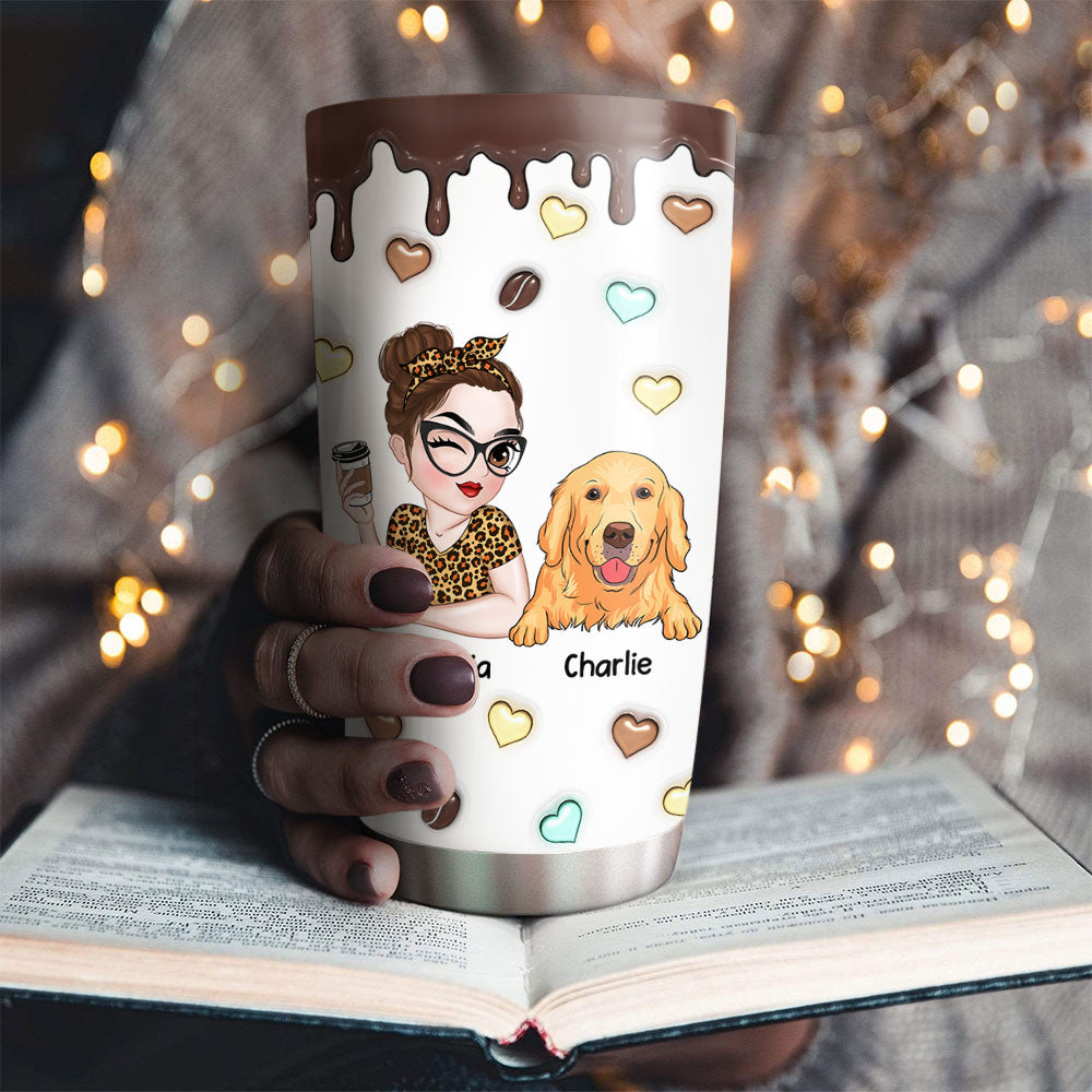 Custom Mother's day Birthday Gifts For Dog Mom, Dog Lovers • Coffee And Dog - Personalized 3D Inflated Tumbler
