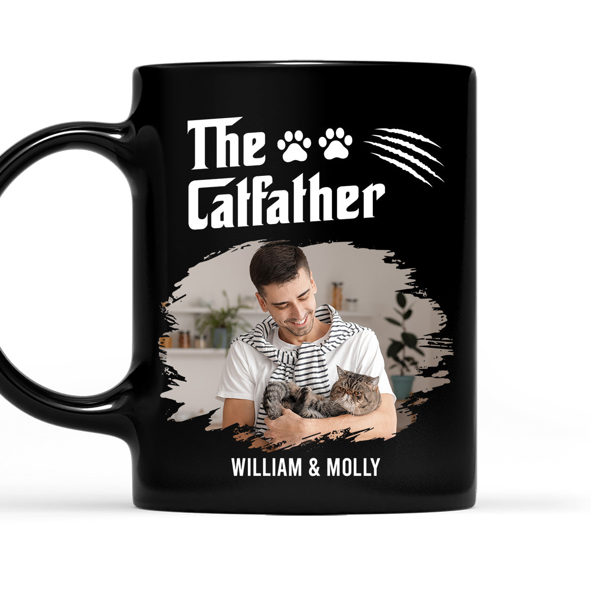 Custom Photo Christmas Birthday Gifts For Cat Dad, Cat Lovers • The Catfather Dark Ver Photo - Personalized Coffee Mug
