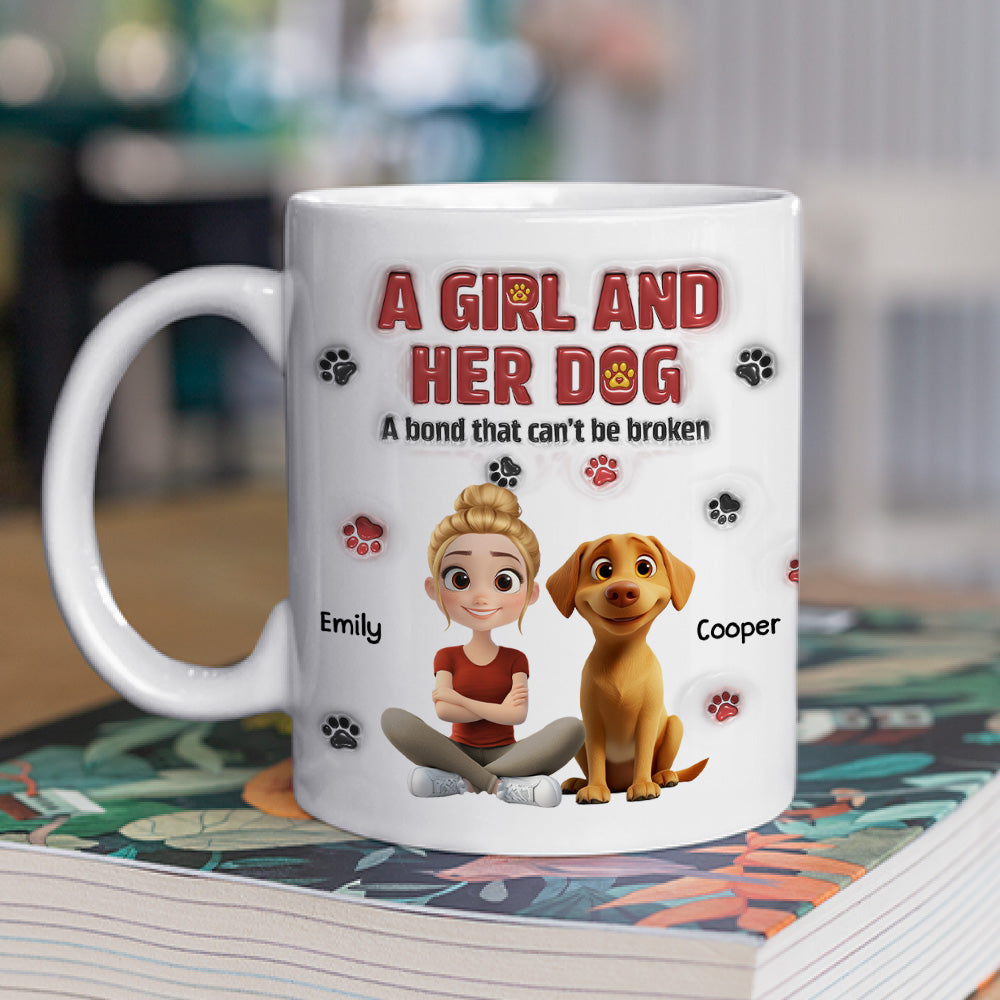 Custom Christmas Birthday Gifts For Dog Mom, Dog Lovers • A Girl And Her Dog Version 2 - Personalized 3D Inflated Effect Mug