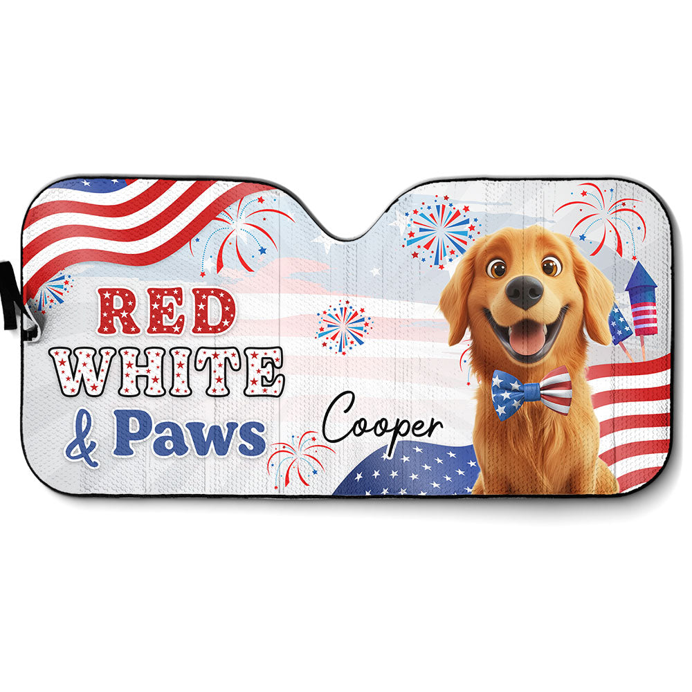 Custom Christmas Birthday Gifts Car Accessories for Dog Parents • Red White Paw - Personalized Car Sunshade