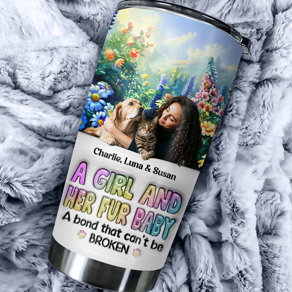 Custom Photo Christmas Birthday Gifts For Cat Mom, Cat Lovers • A Girl And Her Lovely Fur Baby Photo - Personalized 3D Inflated Effect Tumbler
