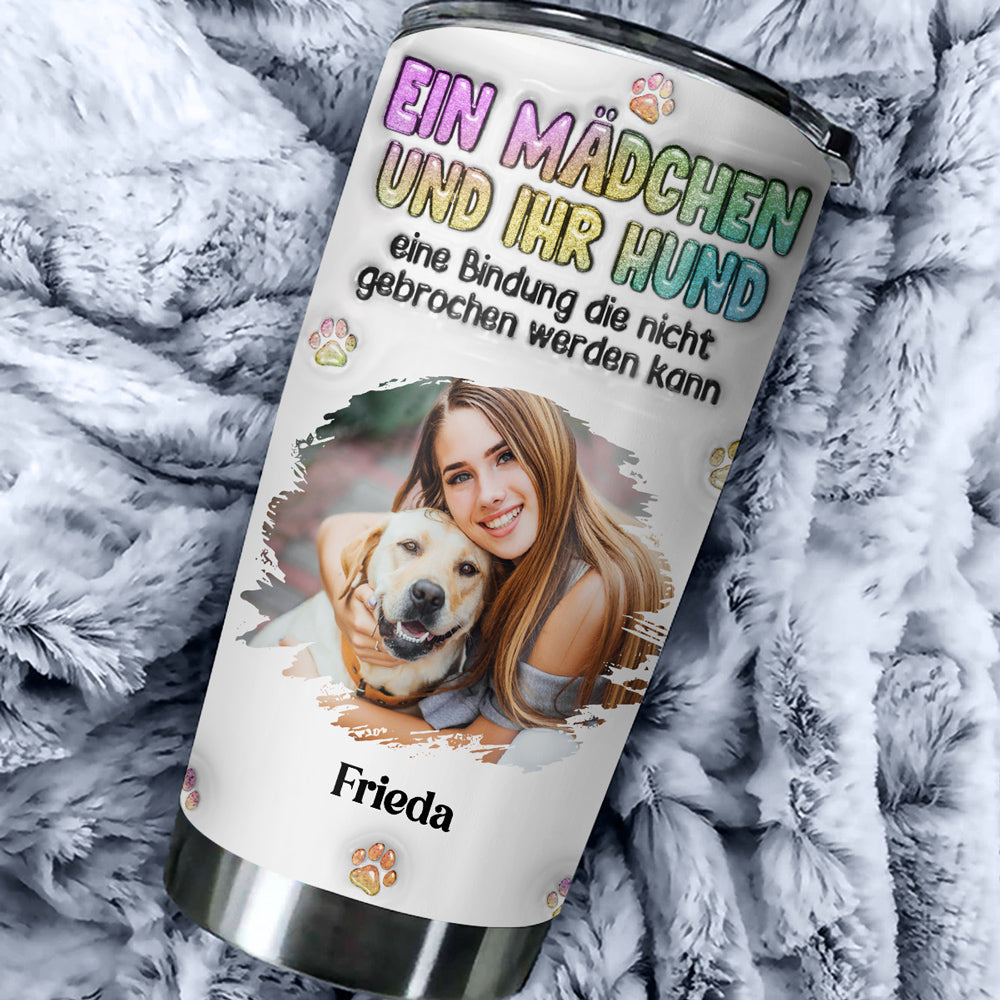Custom Photo Christmas Birthday Gifts For Dog Mom, Dog Lovers • Ein Mädchen und ihr Hund Foto – Personalisierter 3D-Thermobecher mit aufblasbarem Effekt