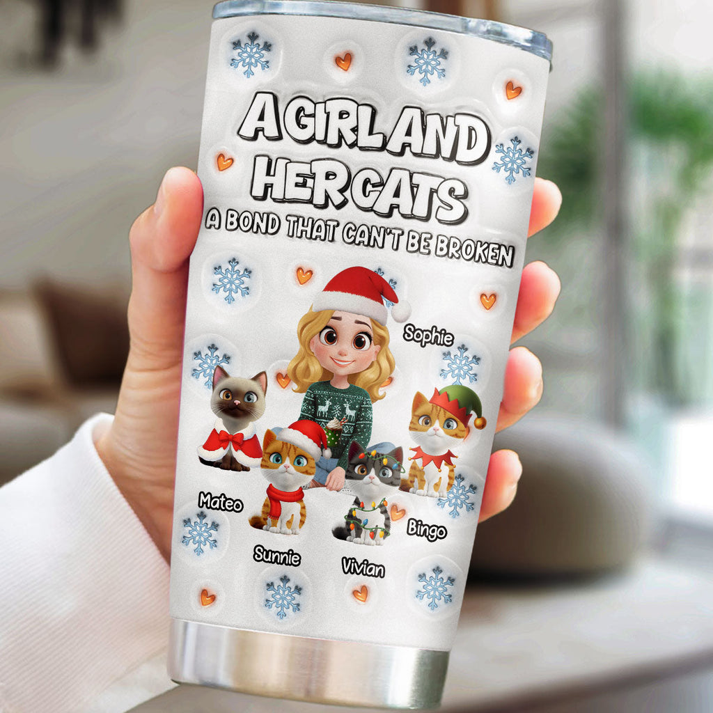 Custom Christmas Birthday Gifts For Cat Mom, Cat Lovers • Christmas Day With Cat Mom Ver 2 - Personalized 3D Inflated Effect Tumbler