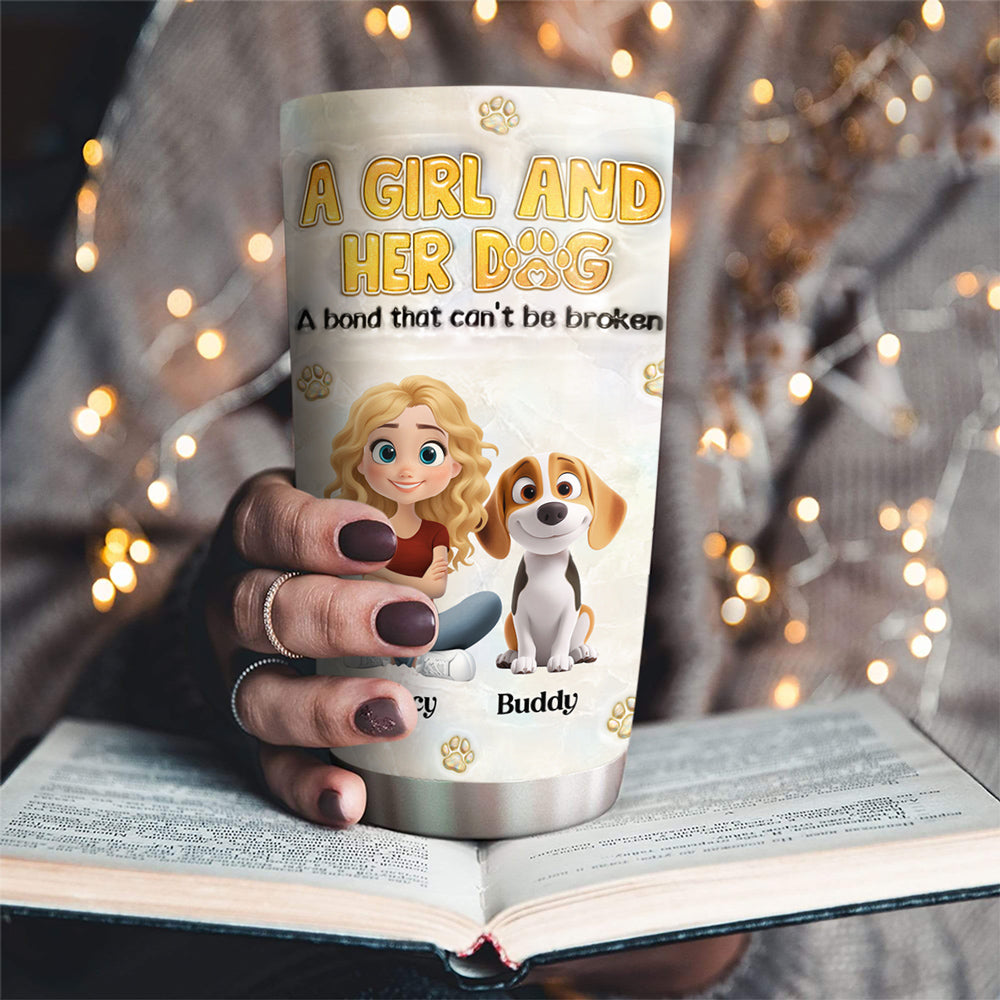 Custom Christmas Birthday Gifts For Dog Lovers • A Girl And Her Dog Mother Of Pearl - Personalized 3D Inflated Effect Tumbler