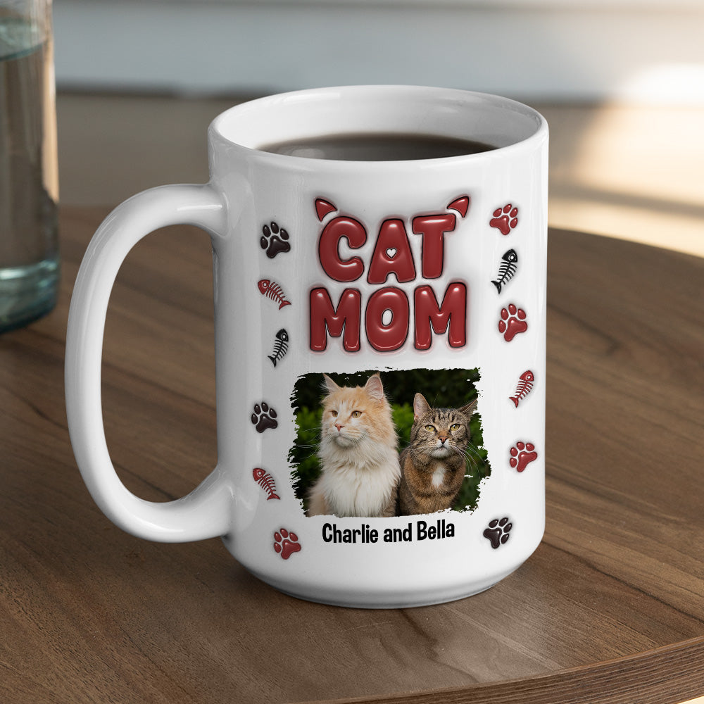 Custom Photo Christmas Birthday Gifts For Cat Mom, Cat Lovers • Lovely Cat Mama Photo - Personalized 3D Inflated Effect Mug