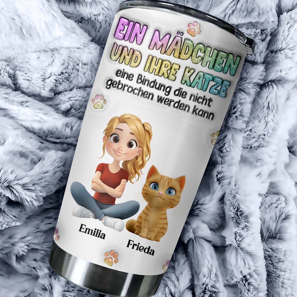 Custom Christmas Birthday Gifts For Cat Mom, Cat Lovers • Ein Mädchen mit ihrer Katze –  Personalisierter 3D-Thermobecher mit aufblasbarem Effekt