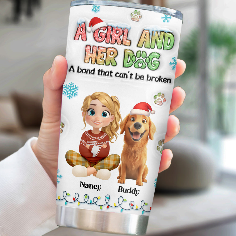 Custom Christmas Birthday Gifts For Dog Mom, Dog Lovers • A Girl And Her Dog Christmas - Personalized 3D Inflated Effect Tumbler