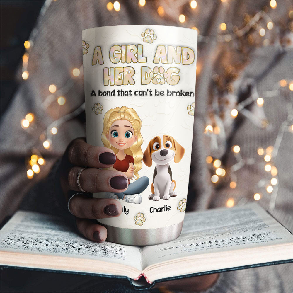 Custom Christmas Birthday Gifts For Dog Lovers • A Girl And Her Dog Ver Pearl - Personalized 3D Inflated Effect Tumbler
