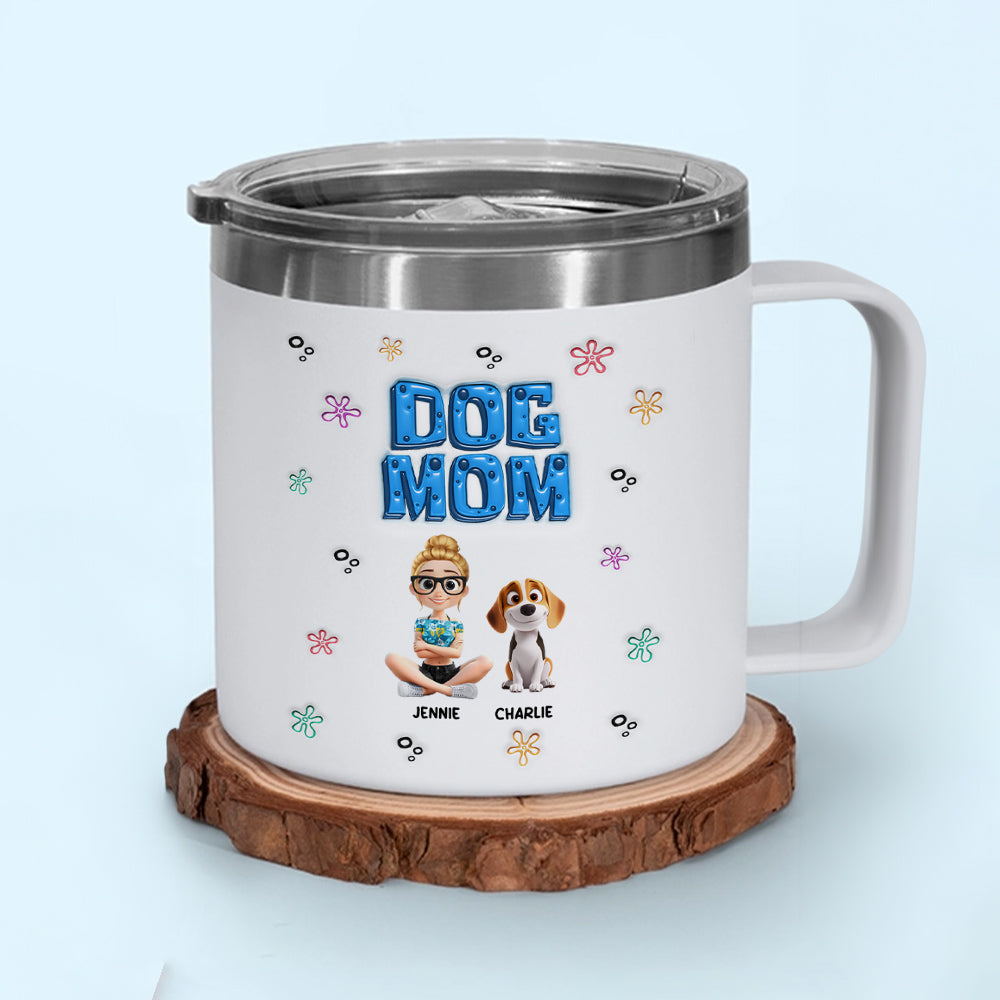 Custom Christmas Birthday Gifts For Dog Mom, Dog Lovers • Sponge Dog Mom Version 2 - Personalized 14oz Stainless Steel Tumbler With Handle