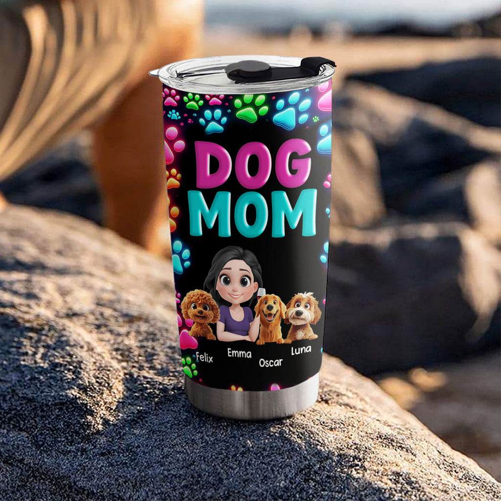 Custom Christmas Birthday Gifts For Dog Mom, Dog Lovers • Dog Mom Neon - Personalized Tumbler