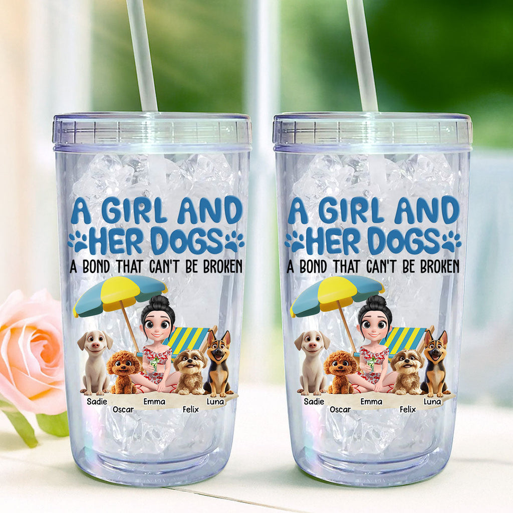 Custom Christmas Birthday Gifts For Dog Mom, Dog Lovers • A Girl And Her Dogs - Personalized 14oz Plastic Tumbler