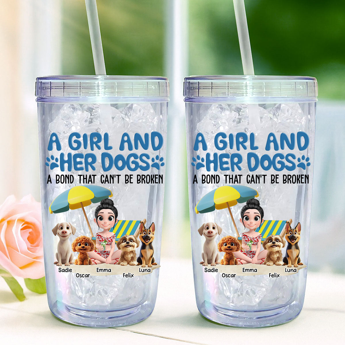 Custom Christmas Birthday Gifts For Dog Mom, Dog Lovers • A Girl And Her Dogs - Personalized 14oz Plastic Tumbler