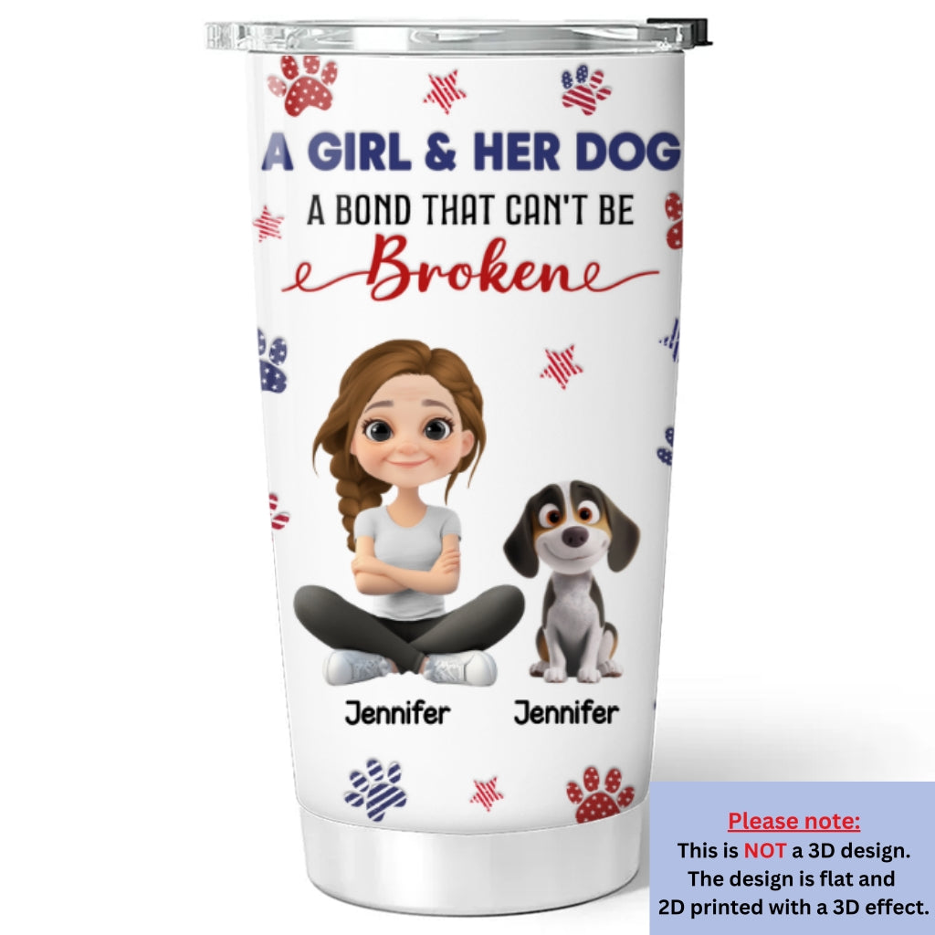 Custom Christmas Birthday Gifts For Dog Mom, Dog Lovers • American Girl And Her Dog - Personalized 3D Inflated Effect Tumbler