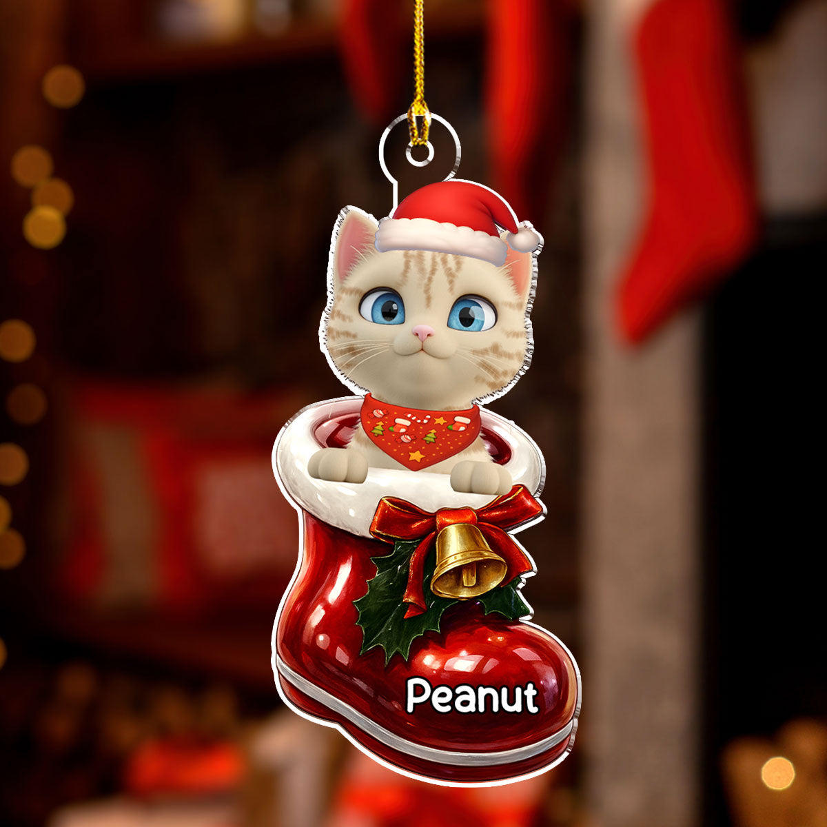 Custom Christmas Decor Home Birthday Gifts For Cat Mom, Cat Lovers • Cat Here In Your Shoes - Personalized 3D Effect Acrylic Ornament