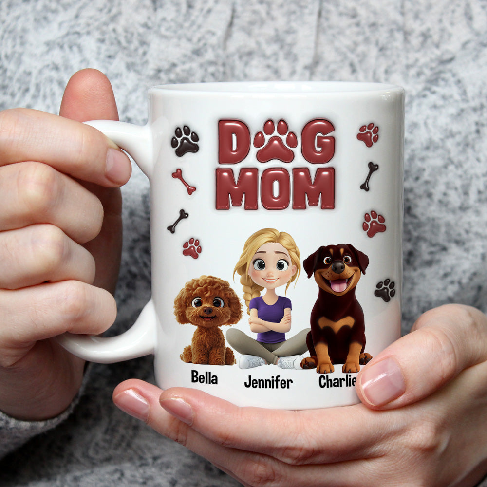 Custom Christmas Birthday Gifts For Dog Mom, Dog Lovers • Lovely Dog Mama - Personalized 3D Inflated Effect Mug