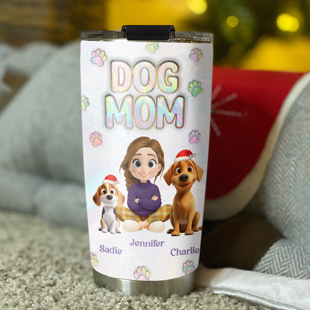 Custom Christmas Birthday Gifts For Dog Lovers • Dog Mother Of Pearl - Personalized 3D Inflated Effect Tumbler