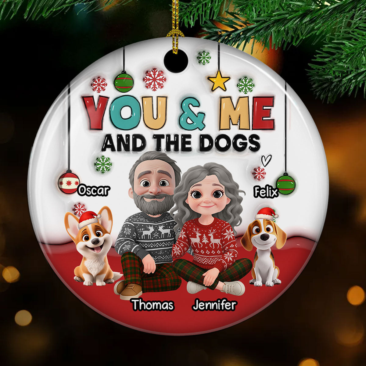 Custom Christmas Decor Home Birthday Gifts For Dog Lovers • Our Holiday With Lovely Dog - Personalized 3D Inflated Effect Ceramic Ornament