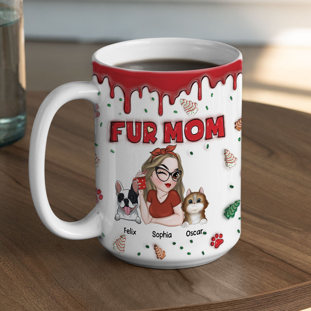 Custom Mother's day Birthday Gifts For Dog Mom, Dog Lovers • Fur Mom Christmas Cake - Personalized 3D Inflated Effect Mug