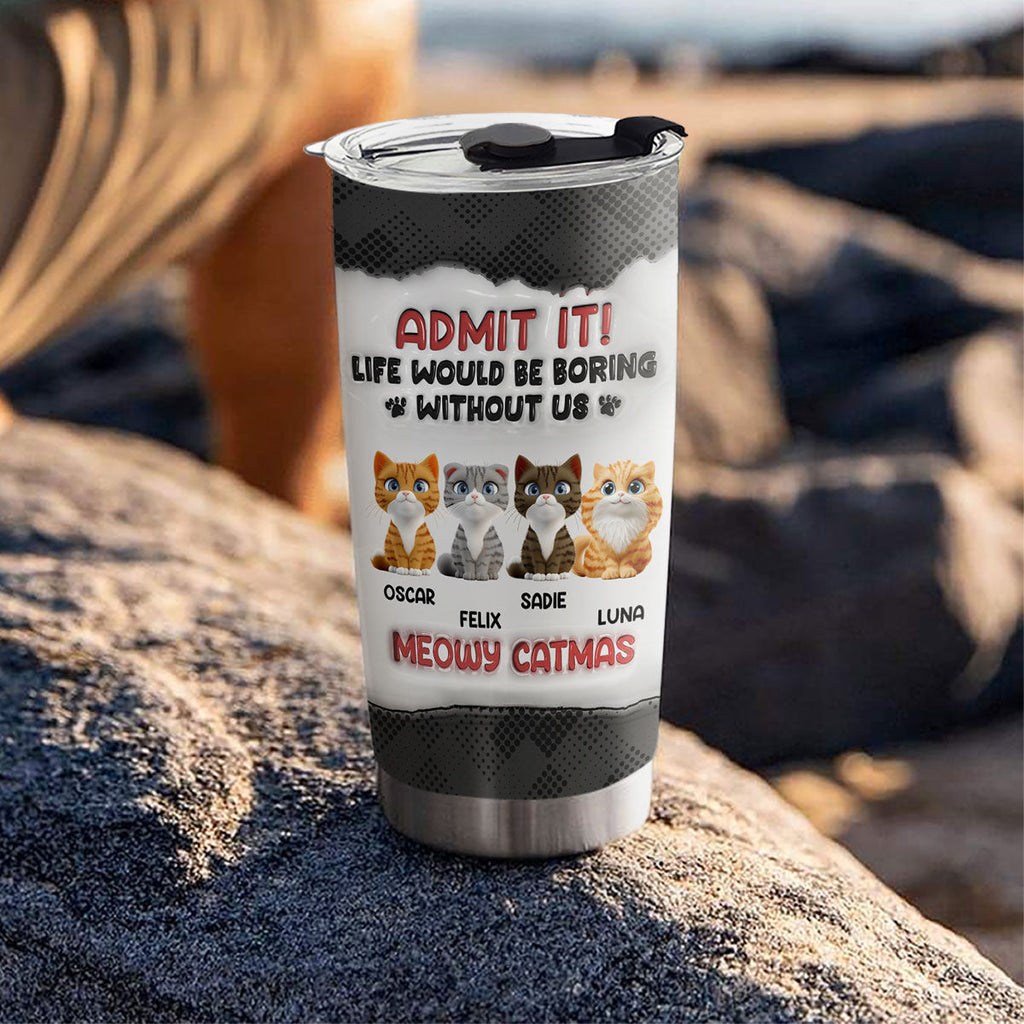 Custom Christmas Birthday Gifts For Cat Lovers • Catmas Dad Mom - Personalized 3D Inflated Effect Tumbler