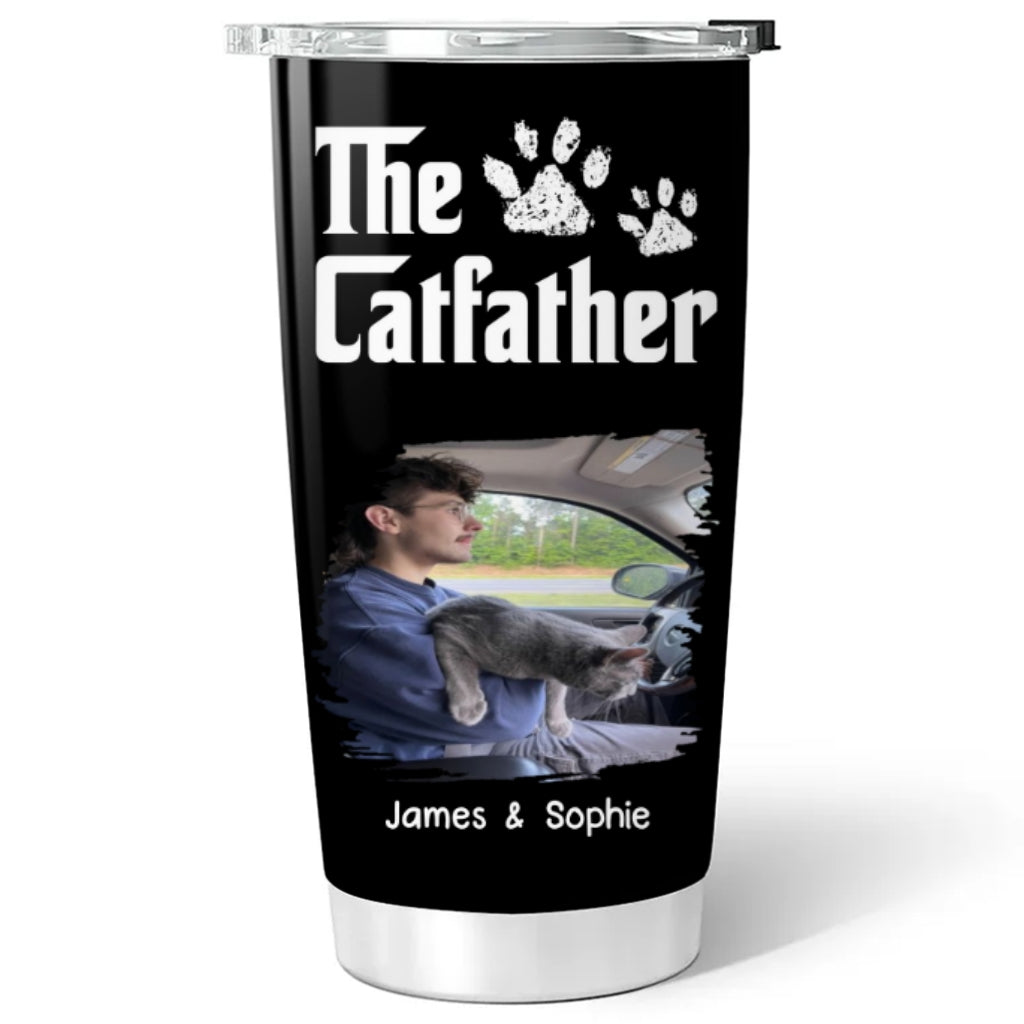 Custom Photo Father's day Birthday Gifts For Cat Dad, Cat Lovers • Cool Cat Father Ver Retro Photo - Personalized Tumbler