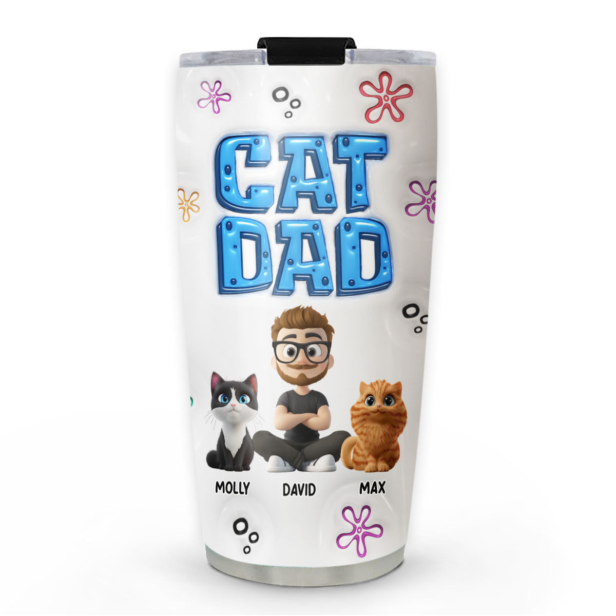 Custom Father's day Birthday Gifts For Cat Dad, Cat Lovers • Sponge Cat Dad - Personalized 3D Inflated Effect Tumbler