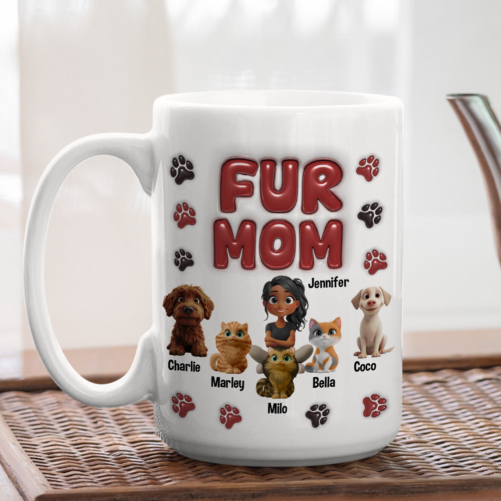 Custom Christmas Birthday Gifts For Dog Mom, Dog Lovers • Lovely Fur Mama - Personalized 3D Inflated Effect Mug