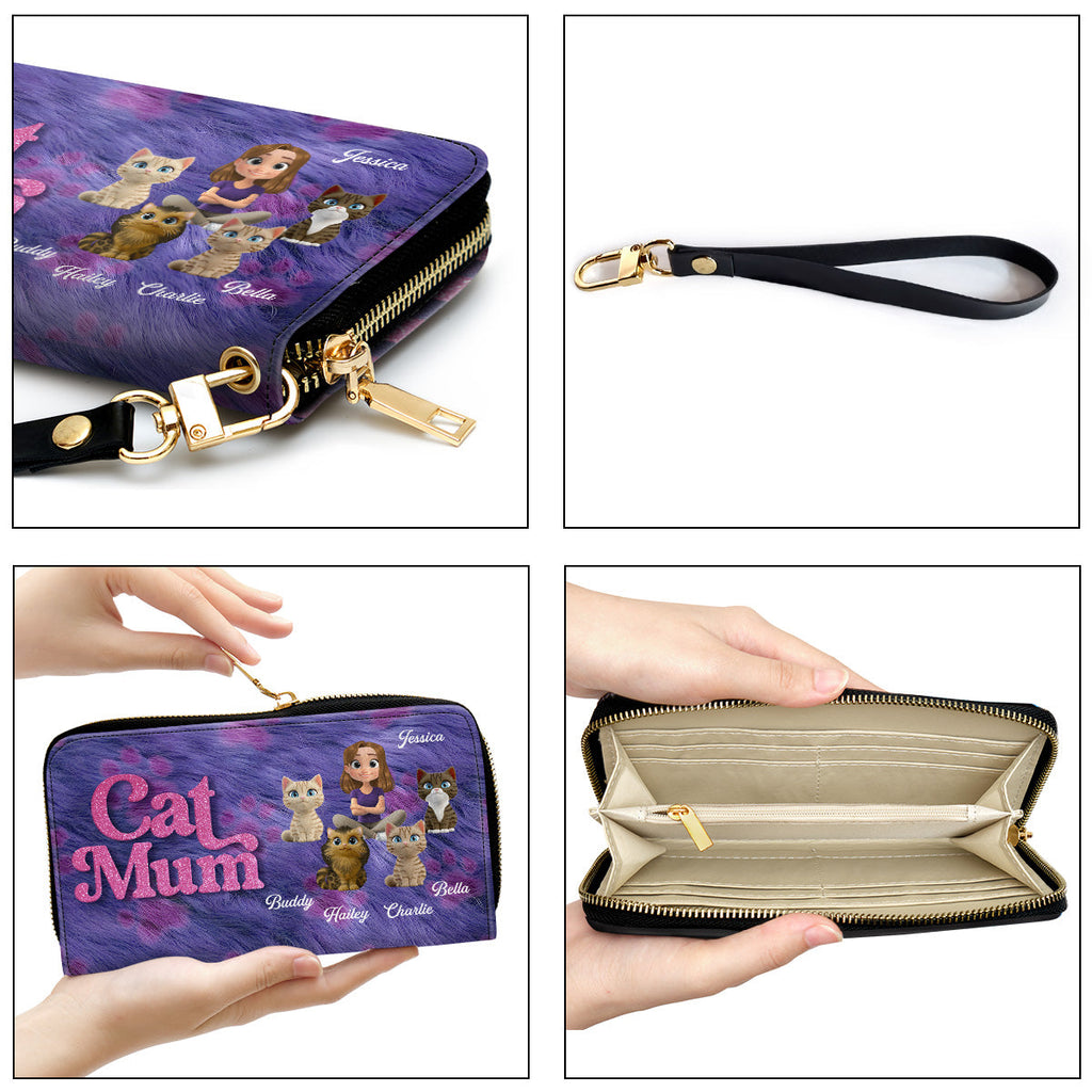 Bling Cat Mom Cartoon - Personalized Leather Wallet