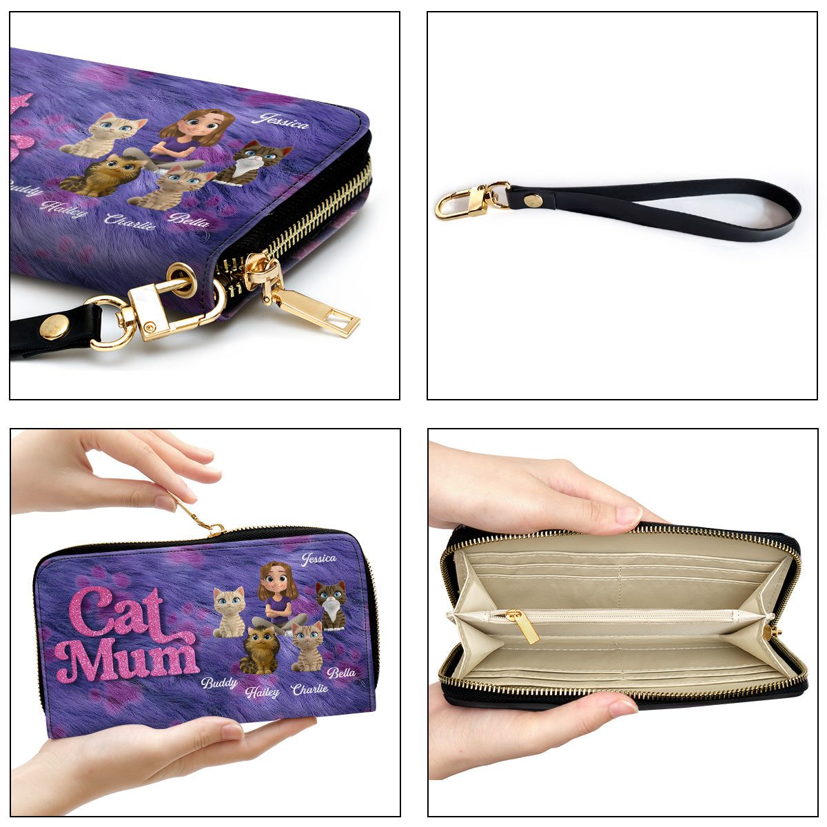 Bling Cat Mom Cartoon - Personalized Leather Wallet