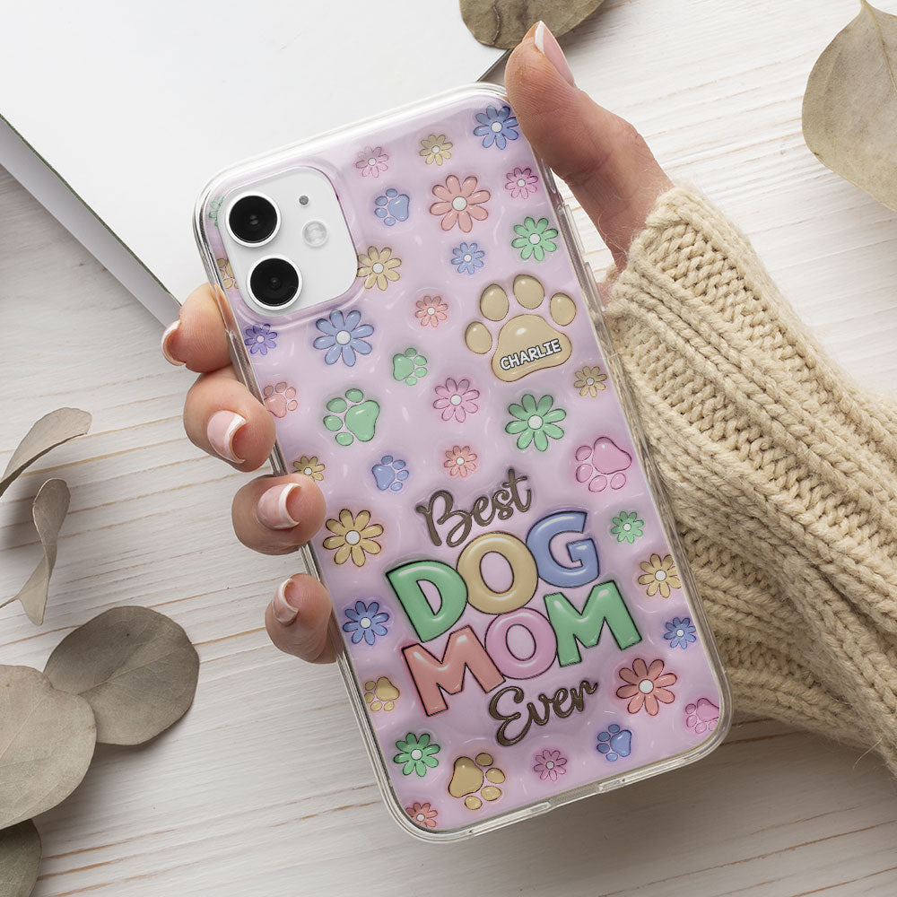 Dog Mom Flower And Paw - Personalized 3D Inflated Effect Phone Case