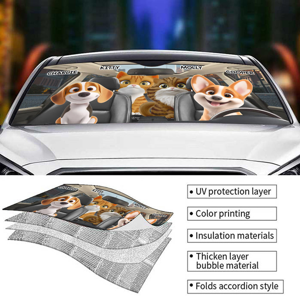 Custom Christmas Birthday Gifts Car Accessories for Pet Parents • Pet Drives Car - Personalized Car Sunshade