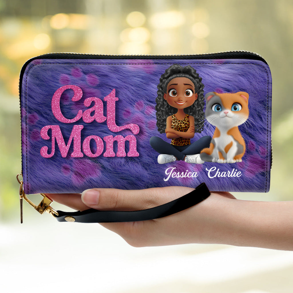 Bling Cat Mom Cartoon - Personalized Leather Wallet