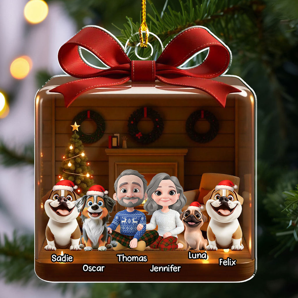 Custom Christmas Decor Home Birthday Gifts For Dog Lovers • Family Is A Present - Personalized 3D Effect Acrylic Ornament