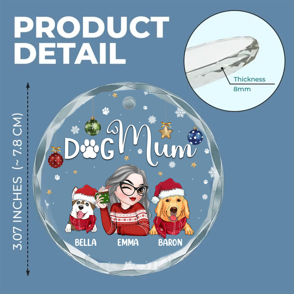 Custom Christmas Decor Home Birthday Gifts For Dog Mom, Dog Lovers • Dog Mom - Personalized Glass Ornament