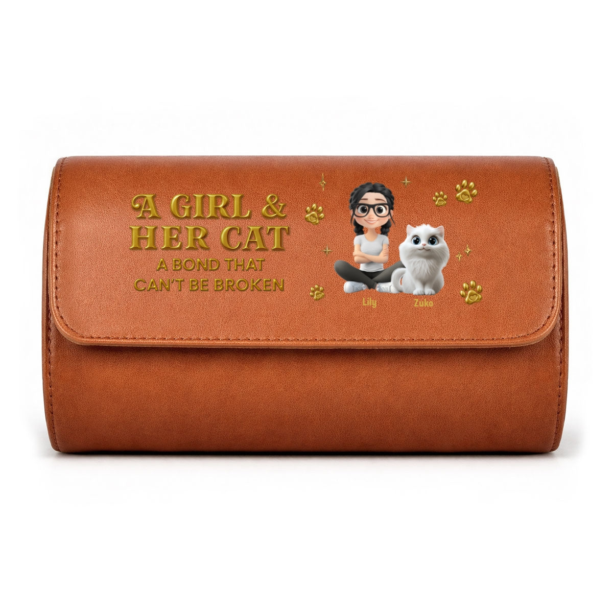 A Girl And Her Cat - Personalized Leather Watch Case