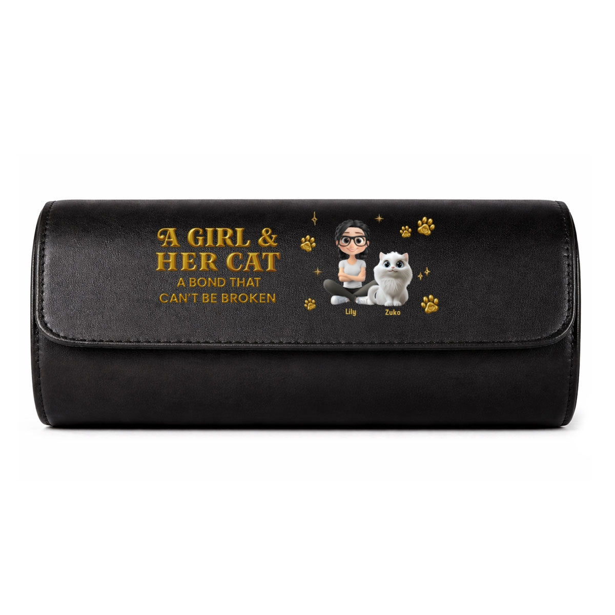 A Girl And Her Cat - Personalized Leather Watch Case