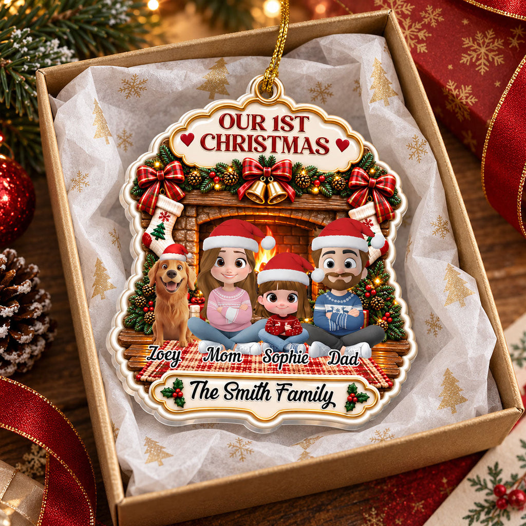 Custom Christmas Decor Home Birthday Gifts For Dog Mom, Dog Lovers • Forever Family - Personalized 3D White Acrylic Ornament