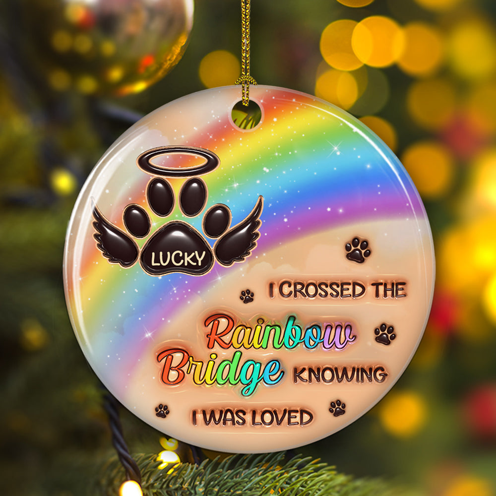 Custom Christmas Memorial Sympathy Gifts For Dogs, Cats • I Wish The Rainbow Bridge Had Visiting Hours - Personalized 3D Inflated Effect Ceramic Ornament