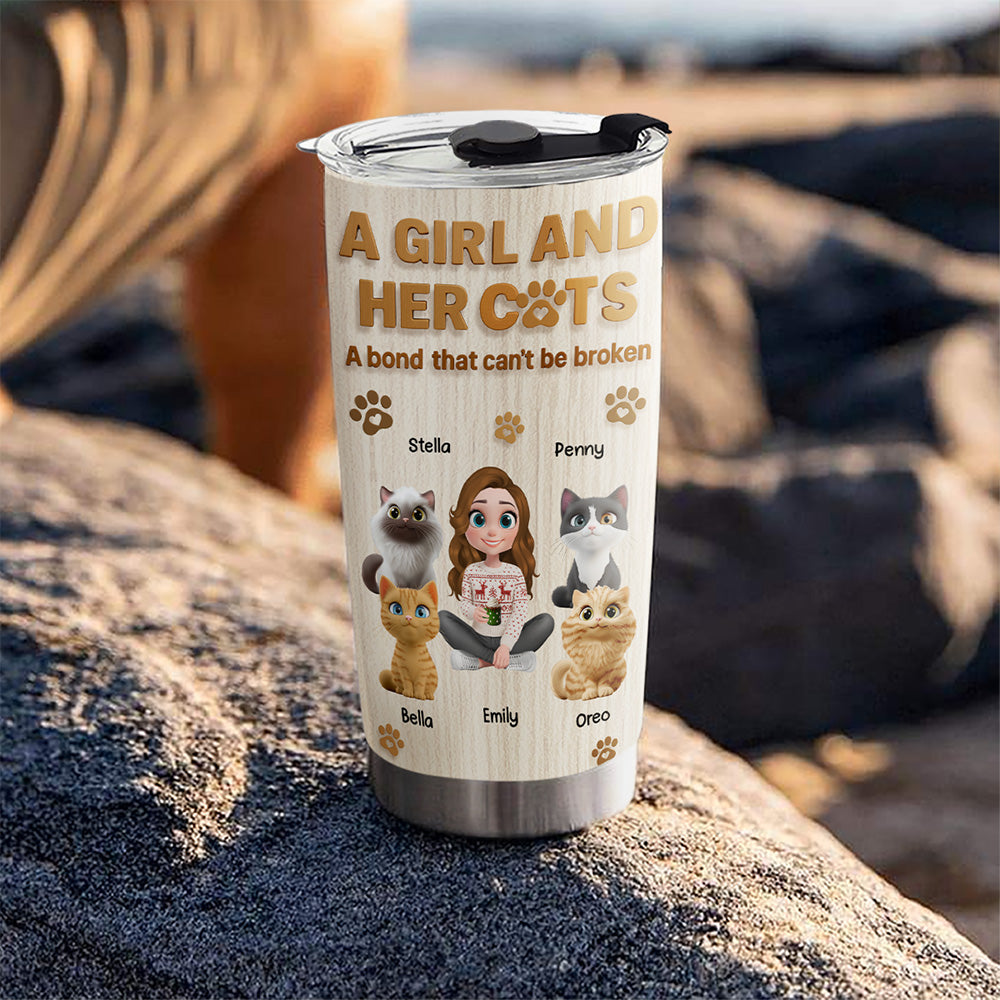 Custom Christmas Birthday Gifts For Cat Mom, Cat Lovers • A Girl And Her Cat Snowball - Personalized Tumbler