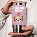 Custom Christmas Birthday Gifts For Dog Mom, Dog Lovers • Human And Their Dog Cartoon Christmas Ver Woman - Personalized Pink Leather Tumbler