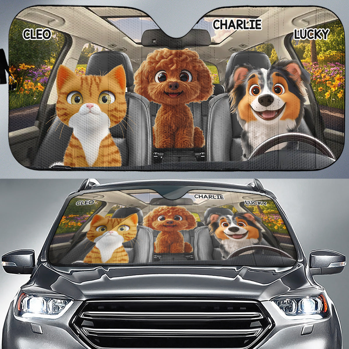 Custom Christmas Birthday Gifts Car Accessories for Pet Parents • Pet Drives Car - Personalized Car Sunshade
