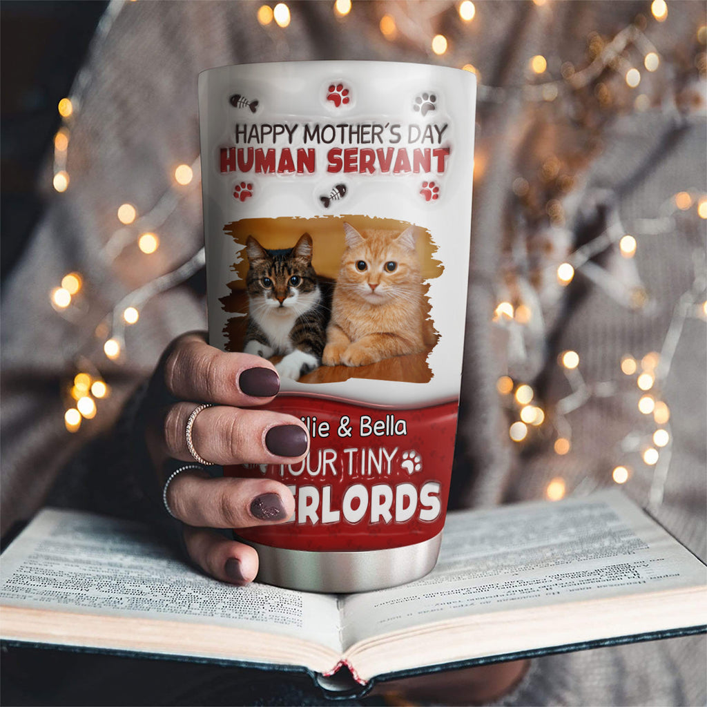 Custom Photo Christmas Birthday Gifts For Cat Lovers • Happy Human Servant Day Photo - Personalized 3D Inflated Effect Tumbler