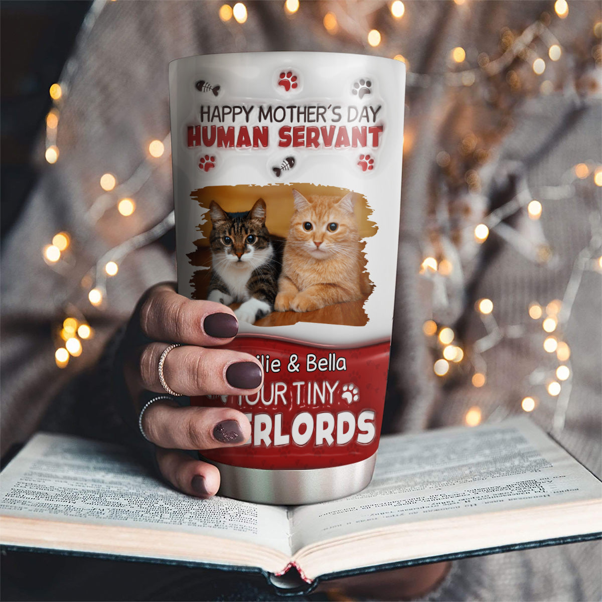 Custom Photo Christmas Birthday Gifts For Cat Lovers • Happy Human Servant Day Photo - Personalized 3D Inflated Effect Tumbler