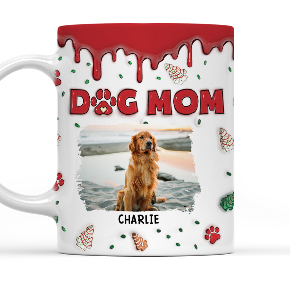 Custom Photo Christmas Birthday Gifts For Dog Lovers • Dog Mom Christmas Cake Photo - Personalized 3D Inflated Effect Mug