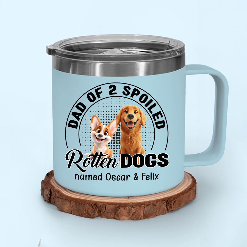 Custom Christmas Birthday Gifts For Dog Lovers • Spoiled Rotten Dog Chibi Cartoon - Personalized 14oz Stainless Steel Tumbler With Handle