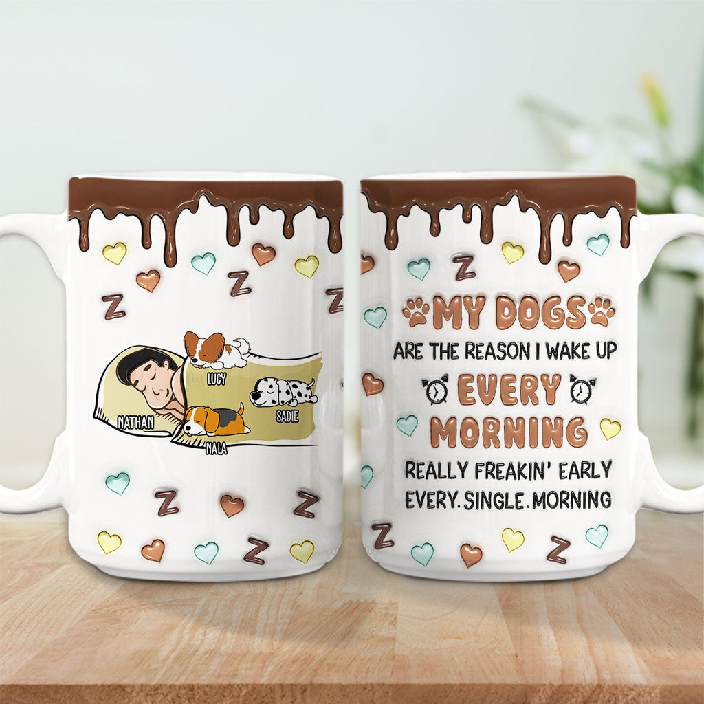 Custom Christmas Birthday Gifts For Dog Lovers • The Reason I Wake Up - Personalized 3D Inflated Effect Mug