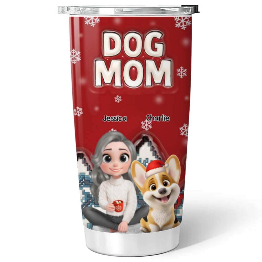 Custom Christmas Birthday Gifts For Dog Mom, Dog Lovers • Stop Here With Us Santa - Personalized 3D Inflated Effect Tumbler
