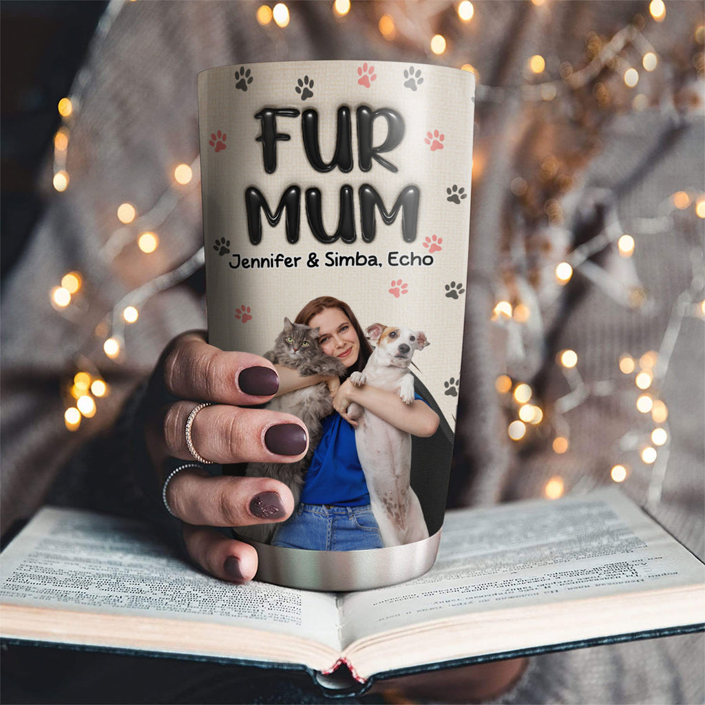 Custom Photo Christmas Birthday Gifts For Pet Mom, Pet Lovers • Mom Love Fur Baby The Most Photo - Personalized 3D Inflated Effect Tumbler