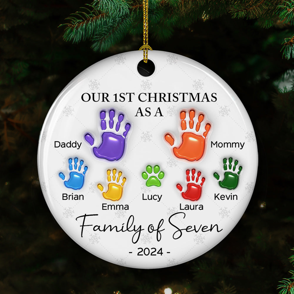 First Christmas As A Family Handprints - Personalized 3D Inflated Effect Ceramic Ornament