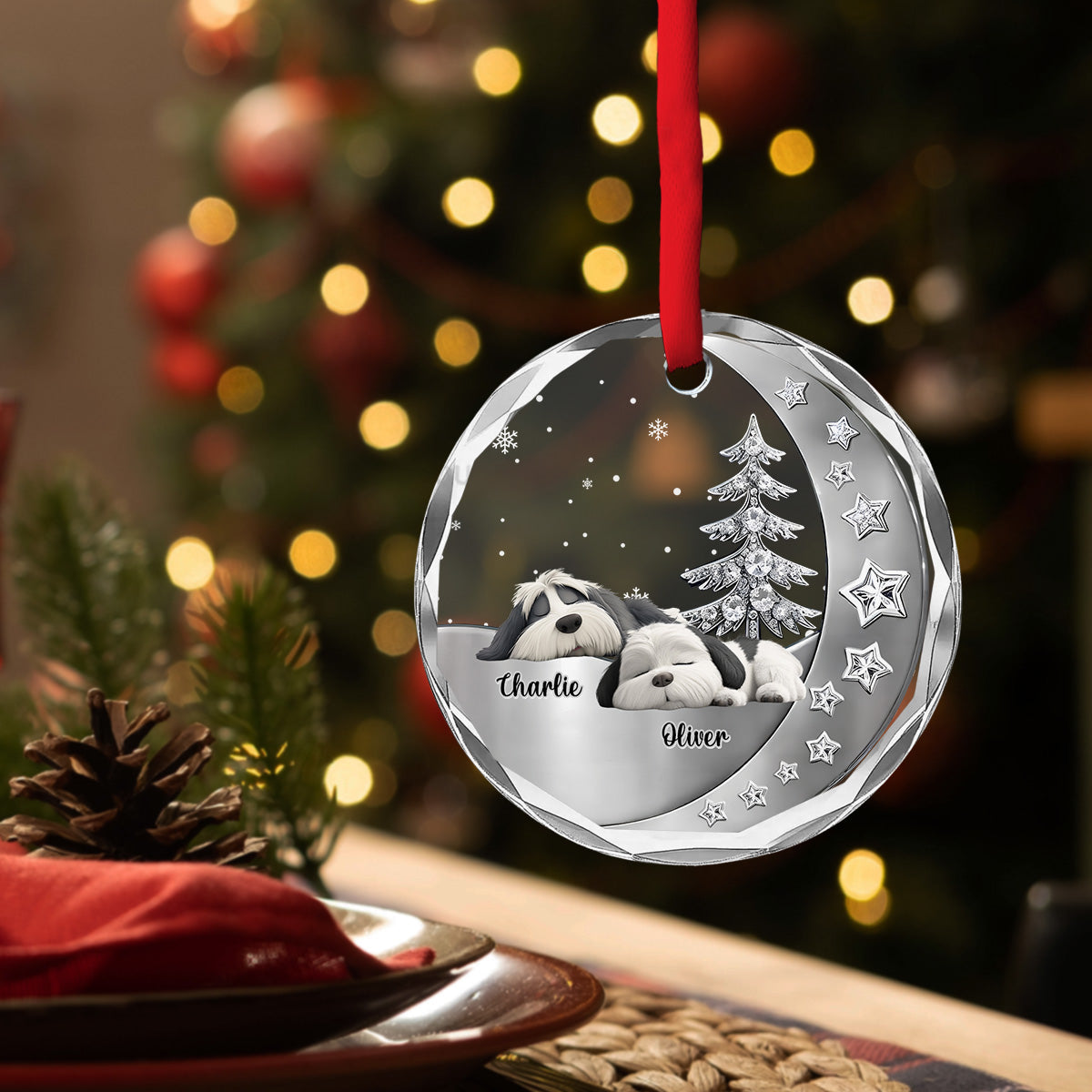 Custom Christmas Memorial Sympathy Gifts For Dogs, Cats • Beside You - Personalized 3D Effect Glass Ornament